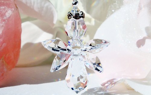 Crystal Angel with Cross Rear View Mirror Charm, Swarovski Crystals, Guardian Angel Car Charm, Angel Sympathy Gift