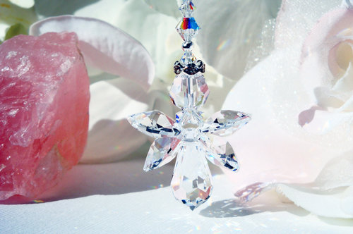 Crystal Angel with Cross Rear View Mirror Charm, Swarovski Crystals, Guardian Angel Car Charm, Angel Sympathy Gift