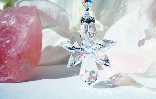 Crystal Angel with Cross Rear View Mirror Charm, Swarovski Crystals, Guardian Angel Car Charm, Angel Sympathy Gift