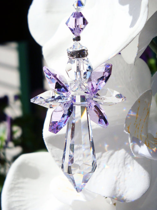 Guardian Angel Rear View Mirror Charm, Purple Swarovski Crystal Car Accessories, Rearview Mirror Charm