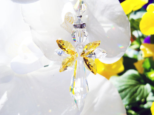 yellow crystal angel suncatcher 