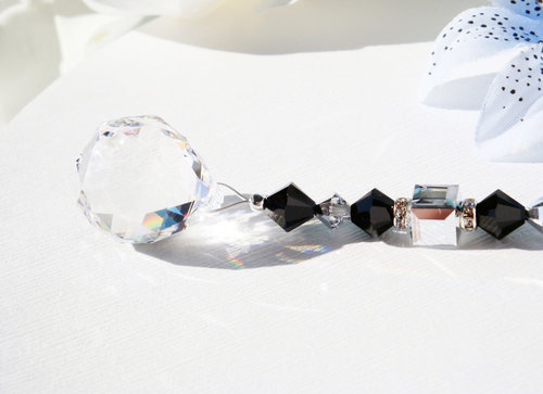 Crystal Ball with Black and Silver Fan Pull 