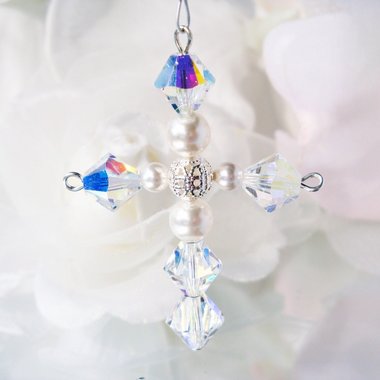 Swarovski Crystal Rear View Mirror Charm, Religious Car Accessories