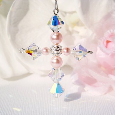 Swarovski Crystal and  Pearl Cross with Angel