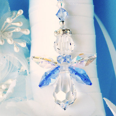 Something Blue Wedding Bouquet Charm, Swarovski Crystal Angel Bridal Bouquet Charm, Something Blue for Bride