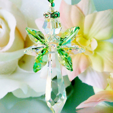 Guardian Angel Car Mirror Charm, Green Rear View Mirror Charm, Swarovski Crystals