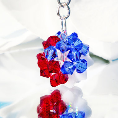 Red, White and Blue Swarovski Crystal Ball Keychain, Patriotic Key Chain, Crystal Keychains for Women