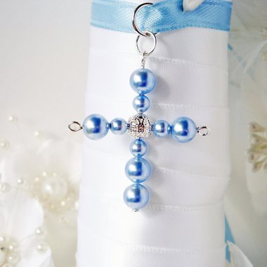 Something Blue Wedding Bouquet Charm – Swarovski Pearl Cross for Bride | Bridal Bouquet Keepsake Gift