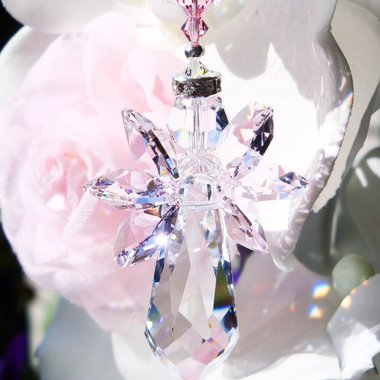 Pink Swarovski Crystal Angel Suncatcher – Memorial, Baby Shower and Sympathy Gift, Guardian Angel Decor