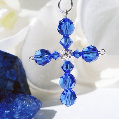 Crystal Cross Rear View Mirror Charm -- Swarovski Crystal Cross Car Charm -- Available in Multiple Colors