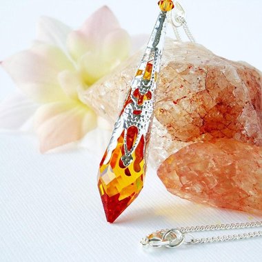 Swarovski Topaz Crystal Necklace – Single Point Pendant on 18" or 24" Chain