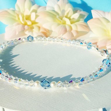 Bridal Anklet – Something Blue Jewelry Gift with Swarovski Crystal and Pearl