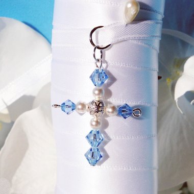Something Blue Bridal Bouquet Charm – Crystal Cross Wedding Keepsake & Gift for Bride