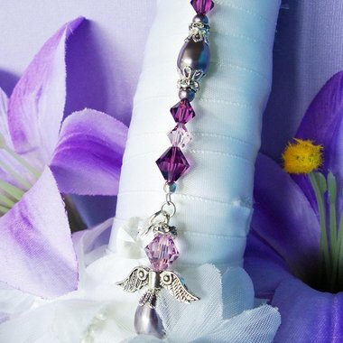 Purple Angel Wedding Bouquet Charm – Amethyst Crystal Memorial for Bridal Bouquet