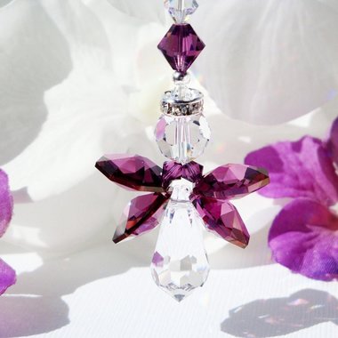 Amethyst Angel Rear View Mirror Charm – Purple Crystal Guardian Angel Car Accessory & Memorial Gift