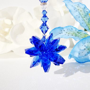Sapphire Blue Crystal Car Suncatcher – Rear View Mirror Charm & Car Bling Gift for Her