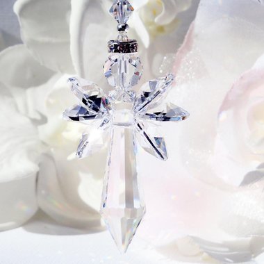 Angel with Cross Car Charm – Crystal Guardian Angel Rear View Mirror Suncatcher | Sympathy Gift 