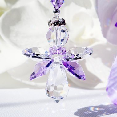 Purple Crystal Angel with Cross Rear View Mirror Charm – Car Suncatcher & Guardian Angel Sympathy Gift