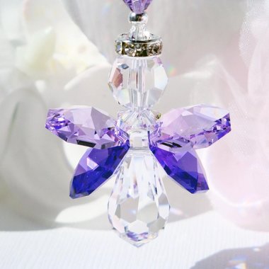 Purple Swarovski Angel Car Charm – Rearview Mirror Guardian, Sympathy Gift & Suncatcher💗