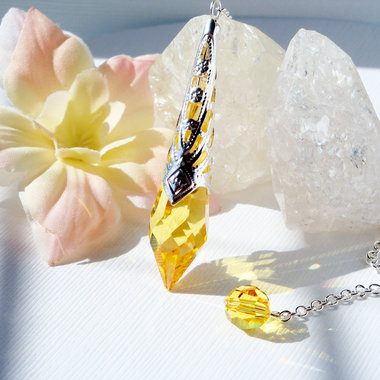 Swarovski Crystal Pendulum, Light Topaz Divining Pendulum with Round Crystal Bead, Magic Wand