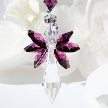 Angel Rear View Mirror Charm, Purple Crystal Angel for Car Mirror, Angel Memorial Gift