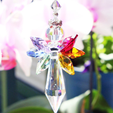 Crystal Angel Car Charm, Swarovski Crystal Rearview Mirror Charm, Chakra Rainbow Colors