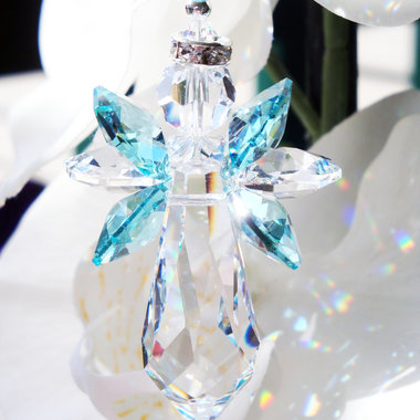 Crystal Angel Rear View Mirror Charm, Swarovski Crystal Angel Suncatcher for Car Rearview Mirror, Guardian Angel Memorial Gift