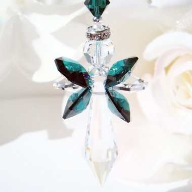 Crystal Angel Car Charm, Emerald Green Rear View Mirror Charm, Angel Suncatcher for Car