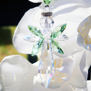 Guardian Angel Car Charm, Green Crystal Rear View Mirror Charm, Angel Memorial Gift