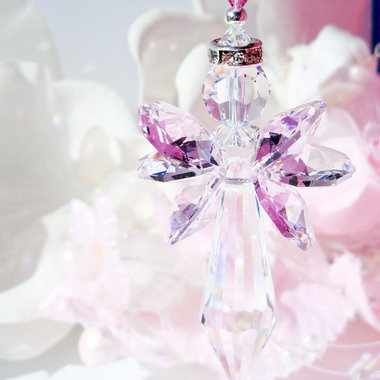 Pink Angel Rear View Mirror Car Charm, Crystal Angel Car Charm, Angel Memorial Gift