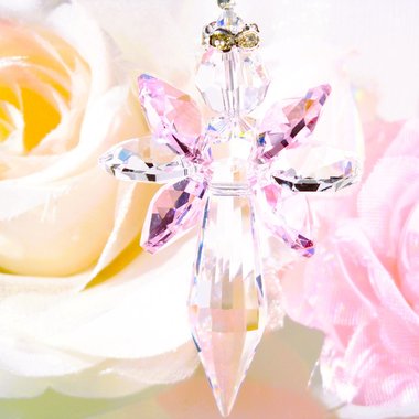 Pink Angel Rear View Mirror Charm, Crystal Guardian Angel Suncatcher Car Charm 