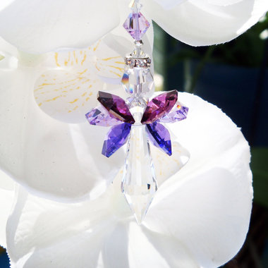 Angel Rear View Mirror Charm, Purple Guardian Angel Car Charm, Crystal Angel Memorial Gift