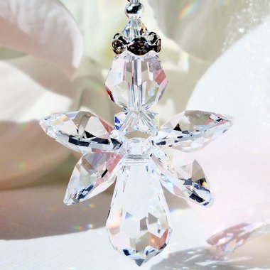 Crystal Angel with Cross Rear View Mirror Charm, Swarovski Crystals, Guardian Angel Car Charm, Angel Sympathy Gift