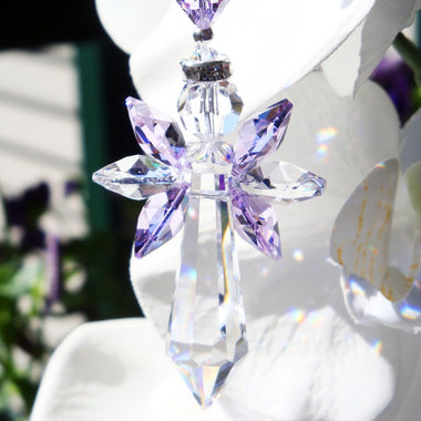 Guardian Angel Rear View Mirror Charm, Purple Swarovski Crystal Car Accessories, Rearview Mirror Charm