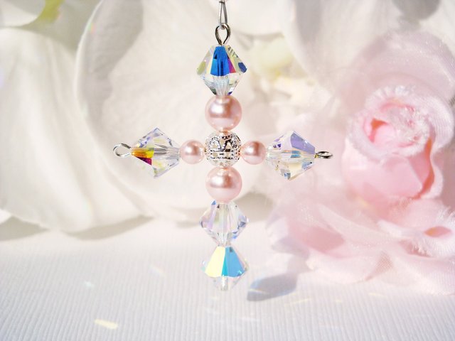 Swarovski Crystal and  Pearl Cross with Angel