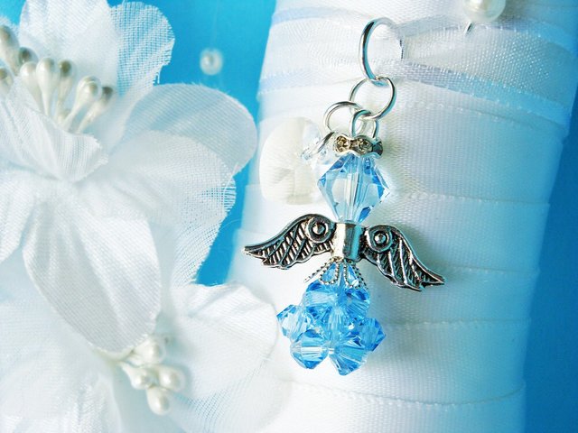 Something Blue Swarovski Crystal Angel Bouquet Charm