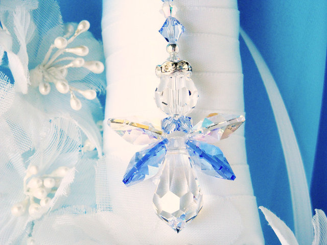 Something Blue Wedding Bouquet Charm, Swarovski Crystal Angel Bridal Bouquet Charm, Something Blue for Bride