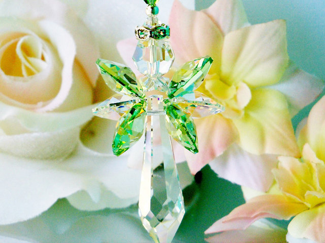 Guardian Angel Car Mirror Charm, Green Rear View Mirror Charm, Swarovski Crystals